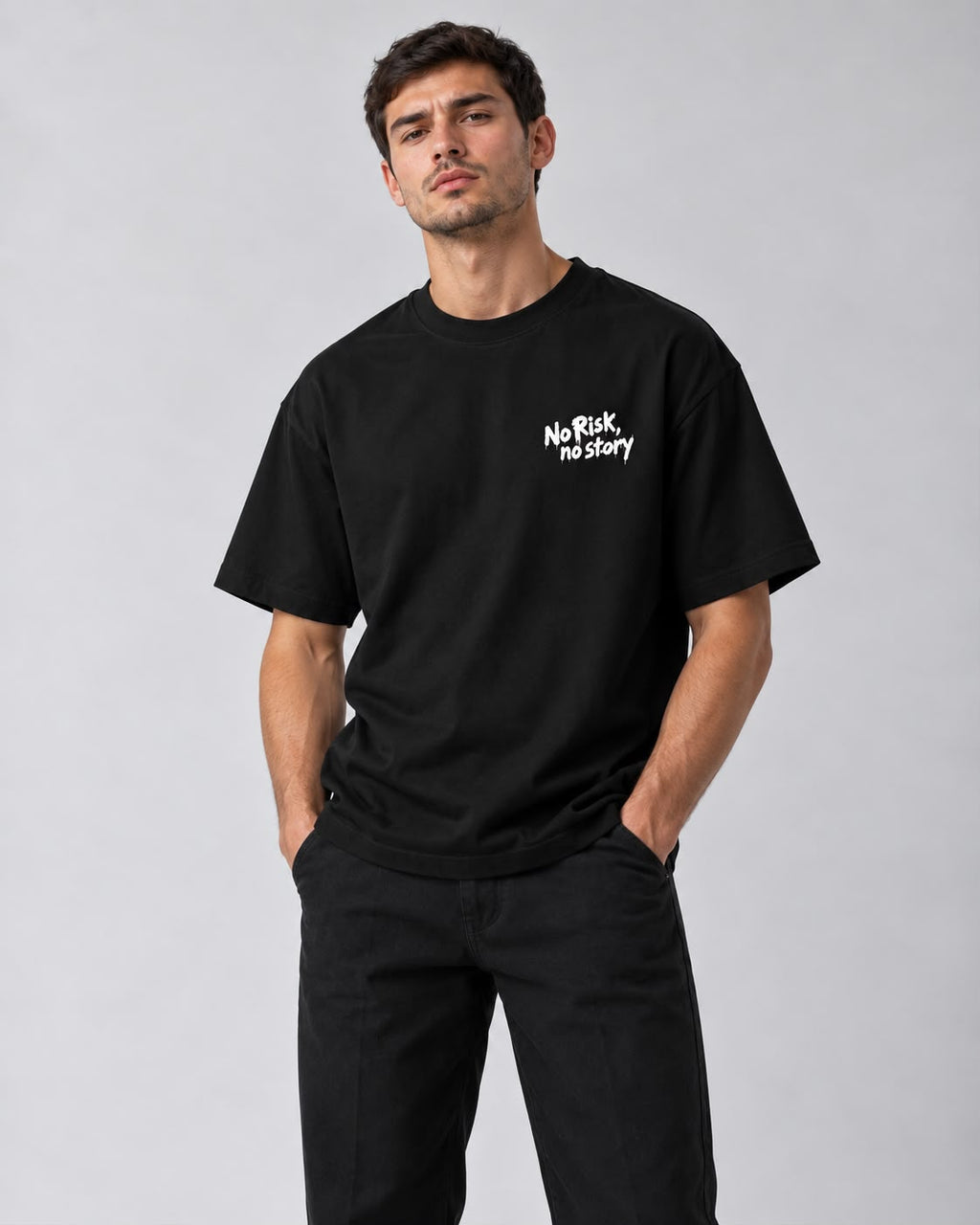 T-shirt Spoon Kid noir NO TIME, vue de face portée