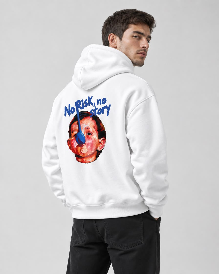 Hoodie Spoon Kid blanc NO TIME, vue de dos trois-quarts portée