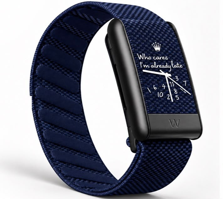 Bracelet NO TIME Already Late bleu marine compatible WHOOP, vue trois-quarts