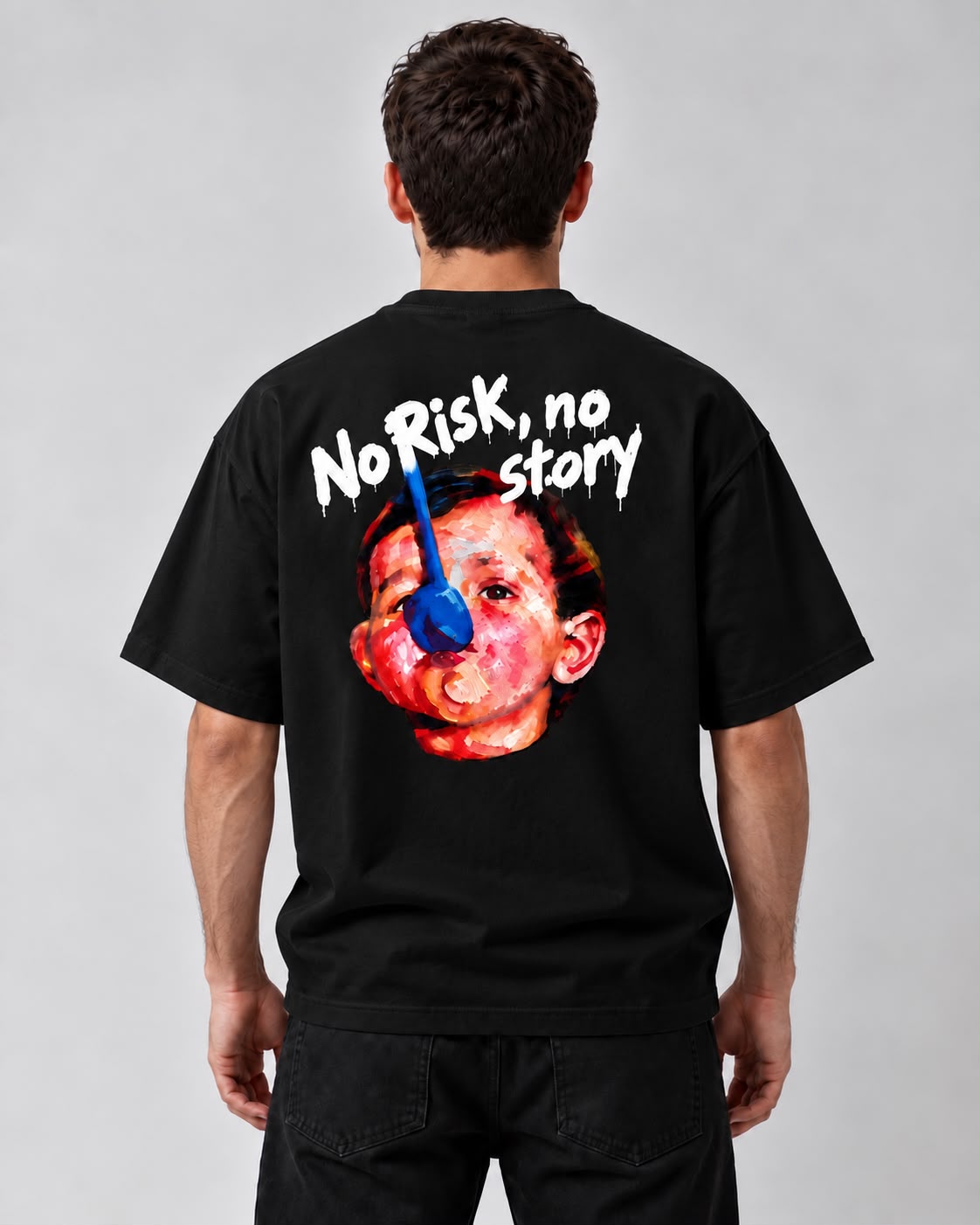 T-shirt Spoon Kid noir NO TIME, vue de dos avec le print