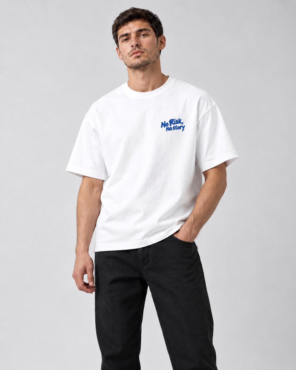 T-shirt Spoon Kid blanc NO TIME, vue de face portée
