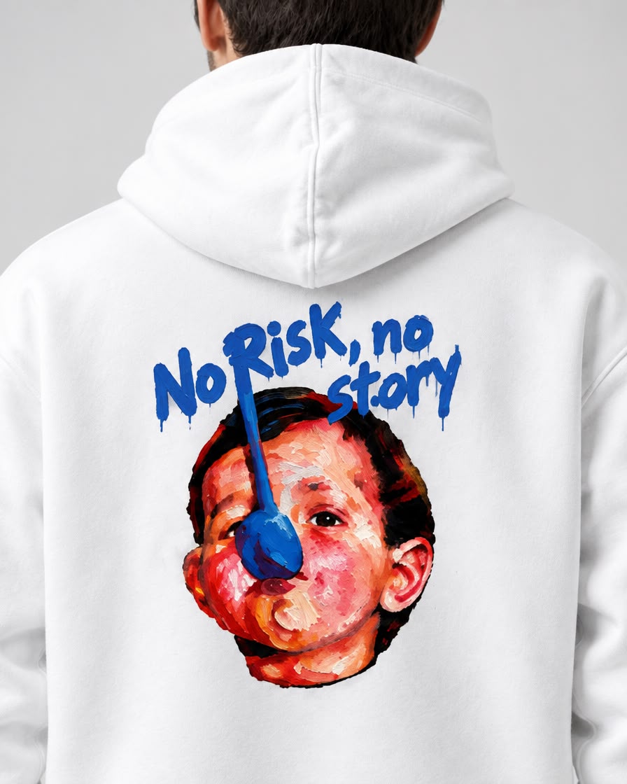 Hoodie Spoon Kid blanc NO TIME, gros plan du print dos