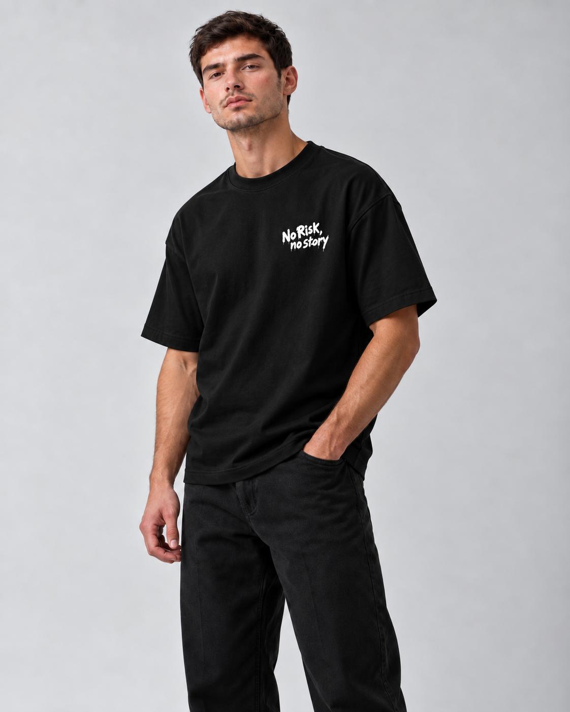 T-shirt Spoon Kid noir NO TIME, vue de face trois-quarts portée