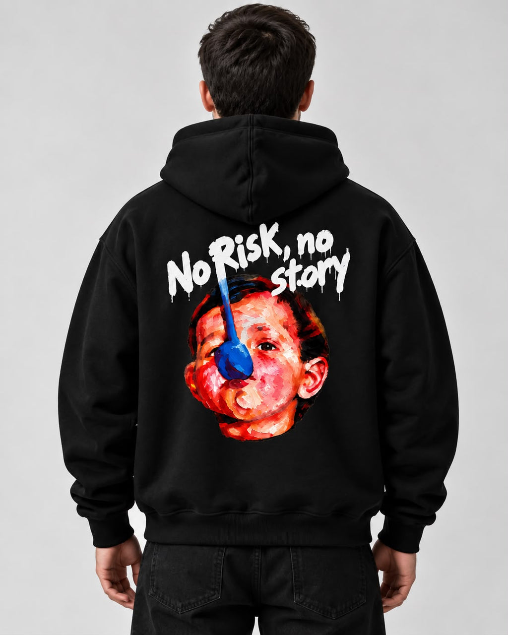 Hoodie Spoon Kid noir NO TIME, vue de dos avec le print